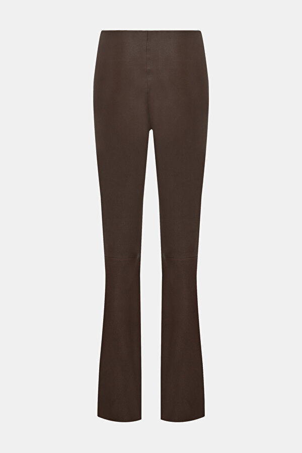 BROWN STRAİGHT CUT LEATHER TROUSERS 2