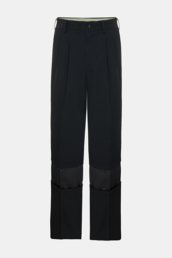 BLACK STRAIGHT CUT WOOL TROUSERS