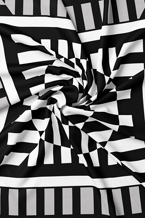 GREY GEOMETRIC DESIGN TWILL SCARF 2