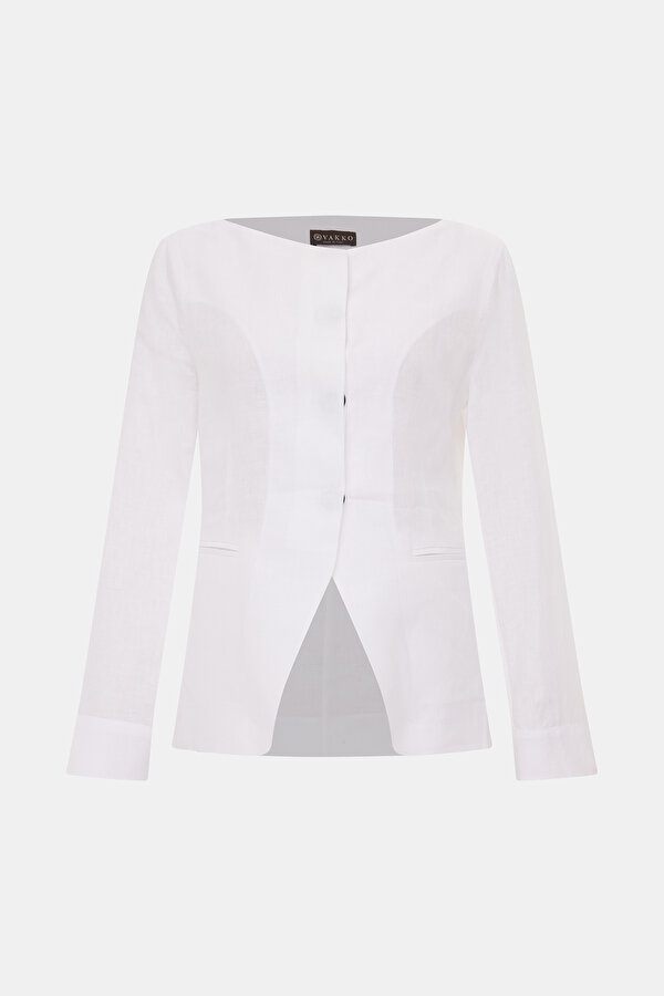 WHITE BOAT NECK JACKET