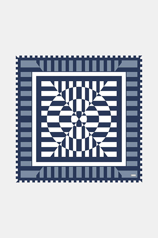 DARK BLUE GEOMETRIC DESIGN TWILL SCARF