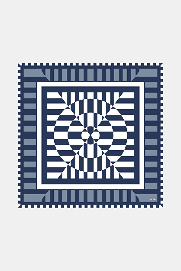DARK BLUE GEOMETRIC DESIGN TWILL SCARF