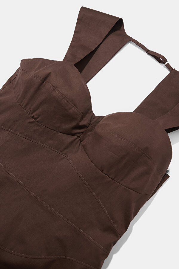 DARK BROWN SLEEVELESS SUSPENDER DRESS 7