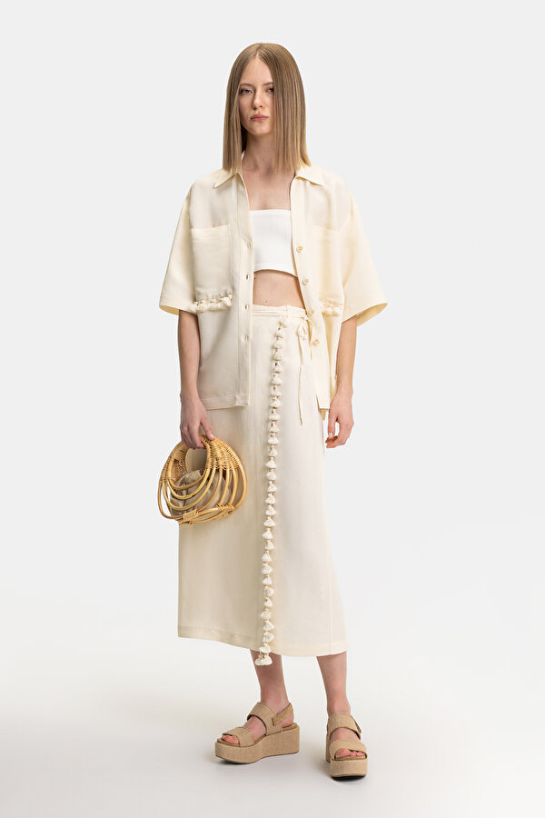 CREAM MIDI SKIRT