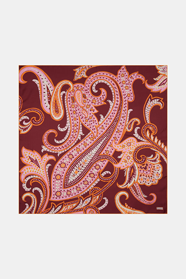 BORDO ŞAL DESENLİ TWİLL EŞARP