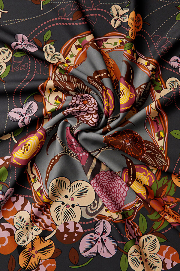DRIED ROSE FLORAL PATTERN TWILL SCARF 2