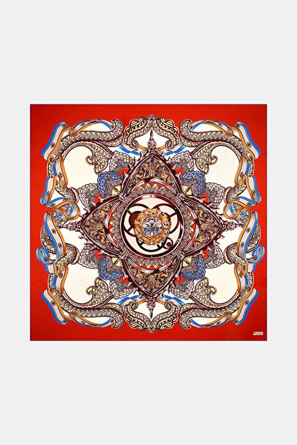 RED FLORAL PATTERN TWILL SCARF