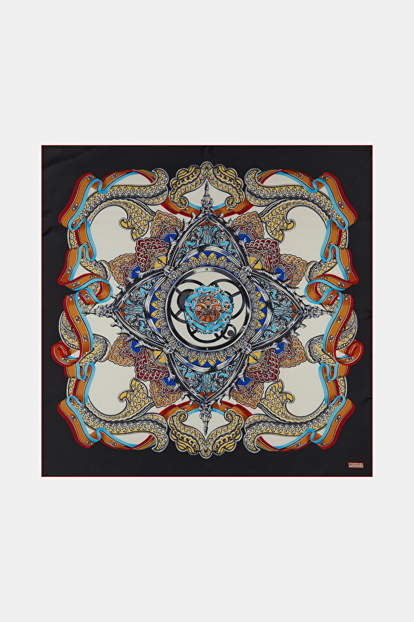 RED FLORAL PATTERN TWILL SCARF