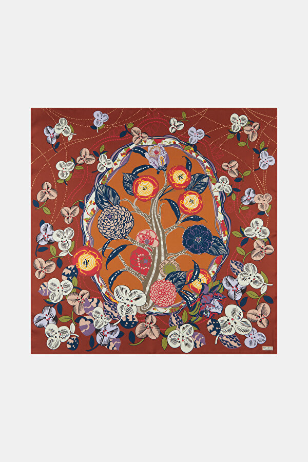 BROWN FLORAL PATTERN TWILL SCARF