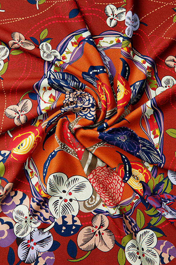 BROWN FLORAL PATTERN TWILL SCARF 2