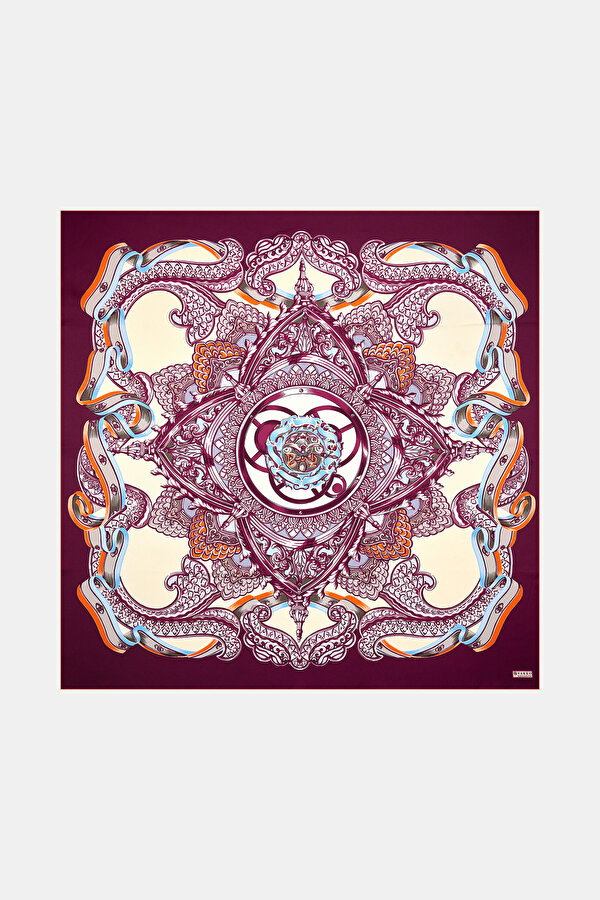 MAROON FLORAL PATTERN TWILL SCARF