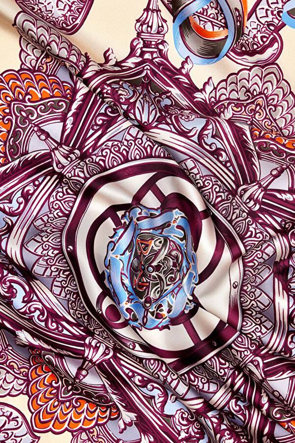 MAROON FLORAL PATTERN TWILL SCARF 2