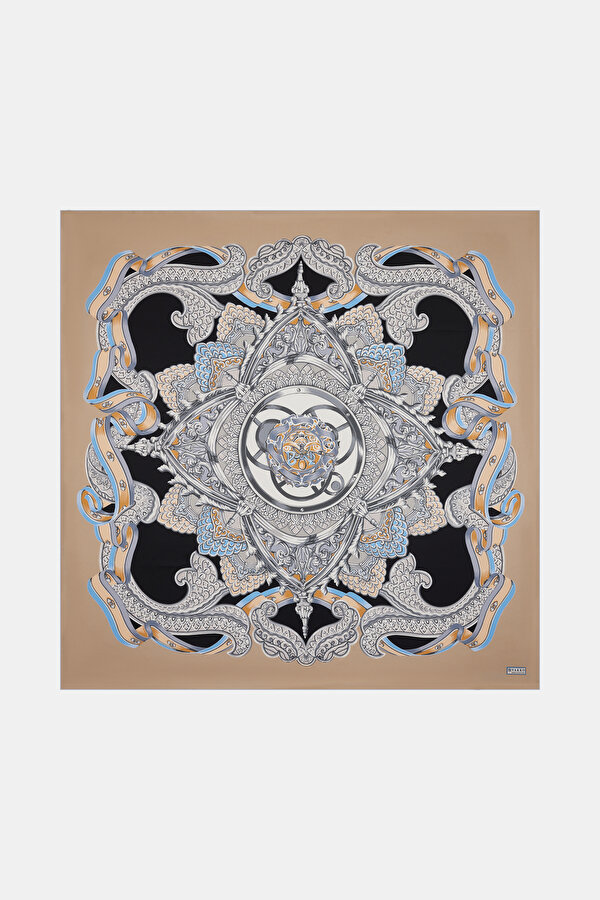 BLACK FLORAL PATTERN TWILL SCARF