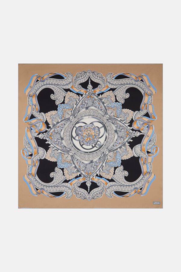 BLACK FLORAL PATTERN TWILL SCARF