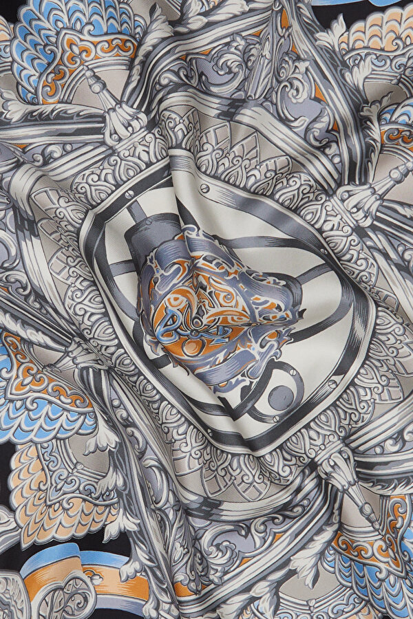 BLACK FLORAL PATTERN TWILL SCARF 2