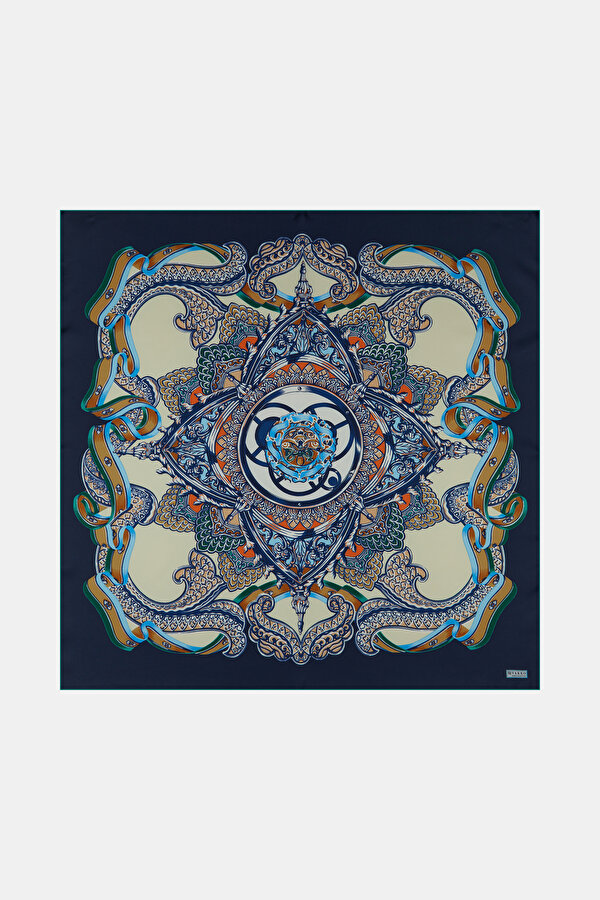 BLUE FLORAL PATTERN TWILL SCARF
