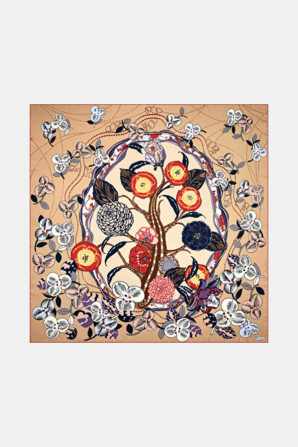 SAND FLORAL PATTERN TWILL SCARF
