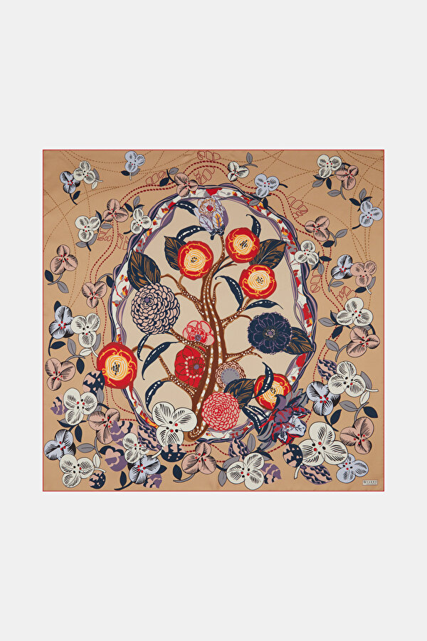 SAND FLORAL PATTERN TWILL SCARF