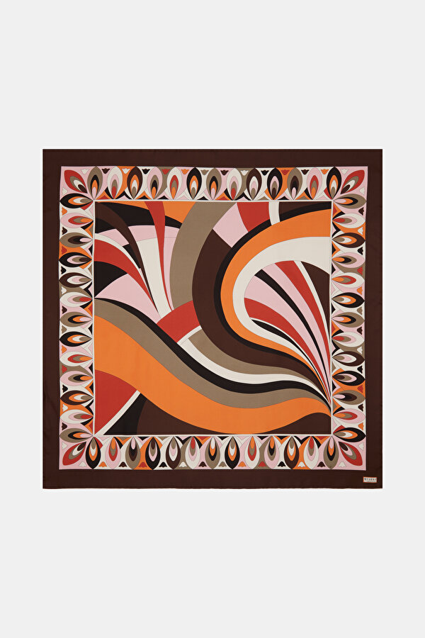 KAHVE GEOMETRİK DESENLİ TWİLL EŞARP
