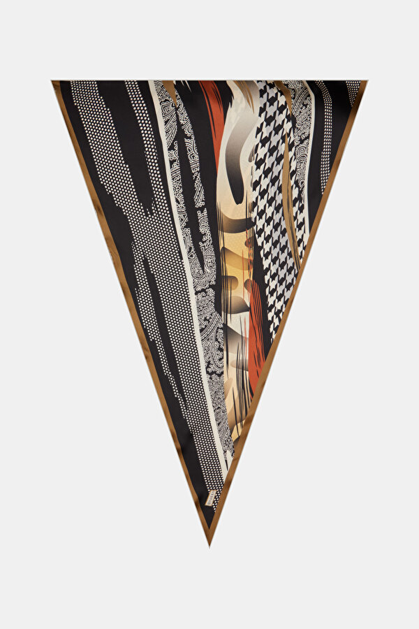 BLACK GEOMETRIC DESIGN TWILL SHAWL