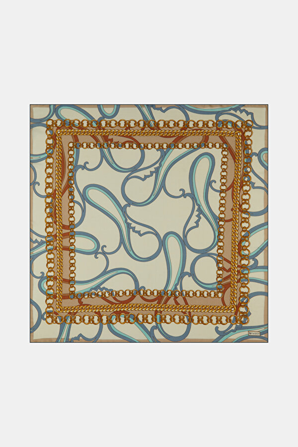 LIGHT BLUE PAISLEY PATTERNED VOILE SILK SCARF