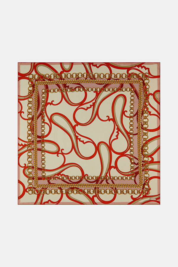 RED PAISLEY PATTERNED VOILE SILK SCARF