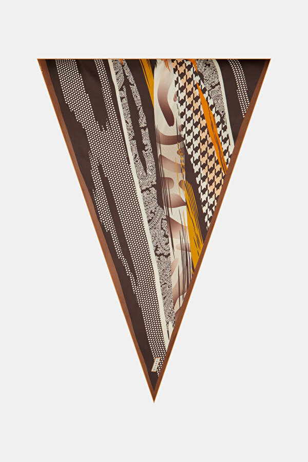 BROWN GEOMETRIC DESIGN TWILL SHAWL