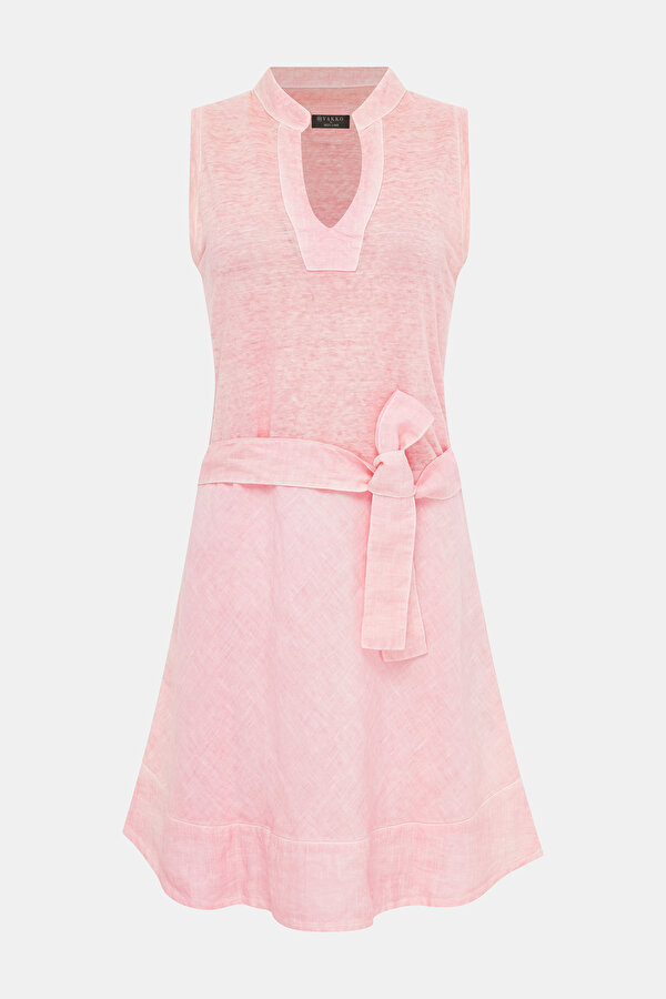 PEMBE KETEN ELBİSE 6