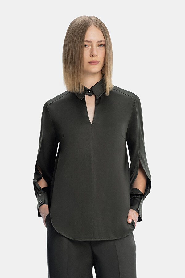 DARK GREEN LONG SLEEVE BLOUSE