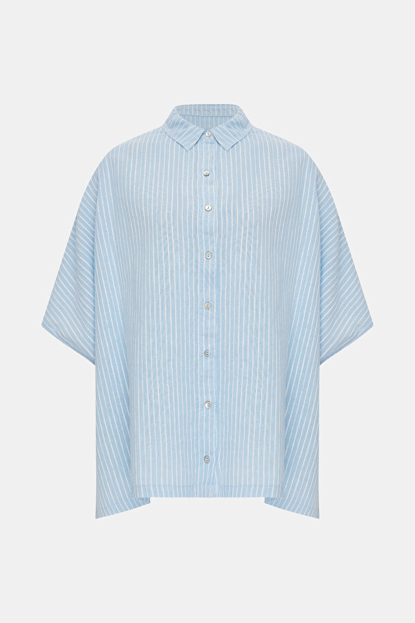 LIGHT BLUE OFF THE SHOULDER SHIRT
