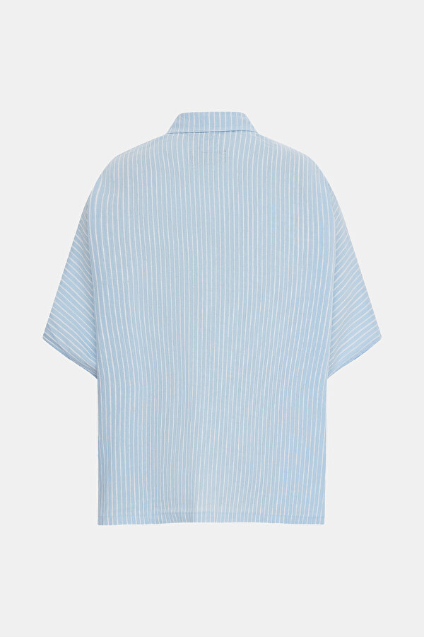 LIGHT BLUE OFF THE SHOULDER SHIRT 2