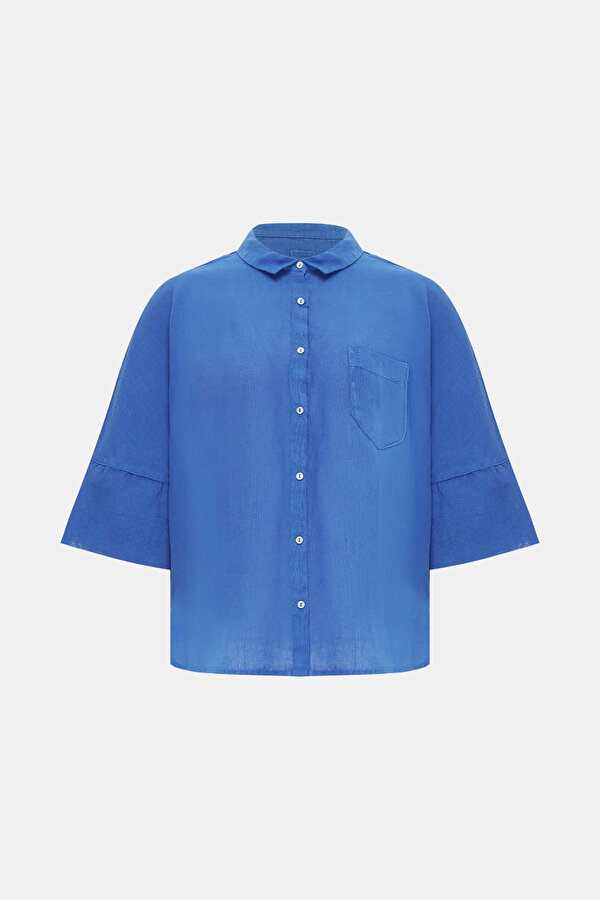 BLUE OFF THE SHOULDER SHIRT
