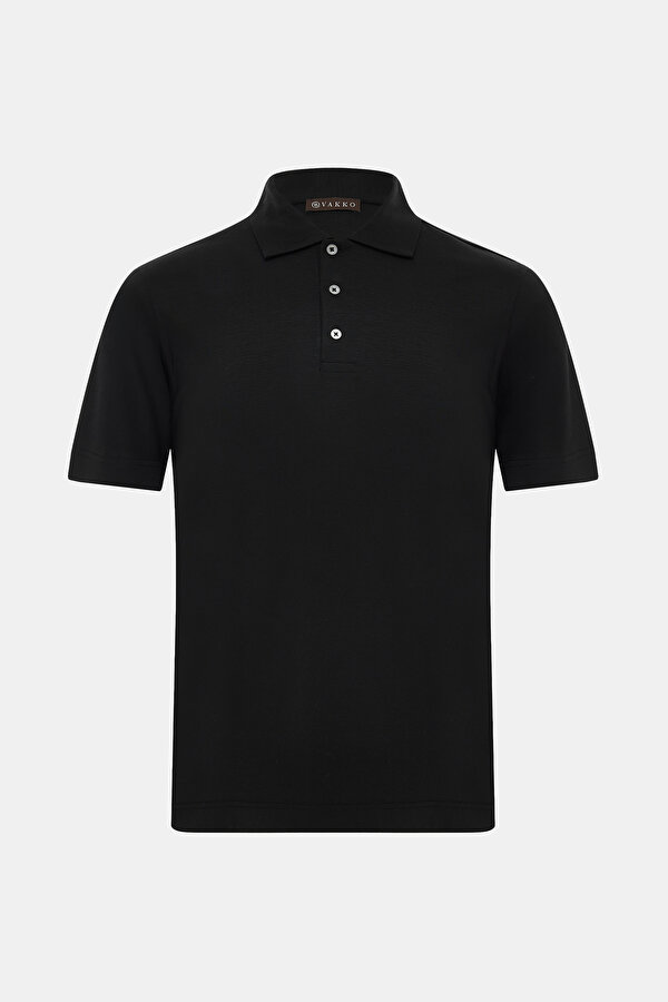 BLACK POLO NECK SHORT SLEEVE TSHIRT