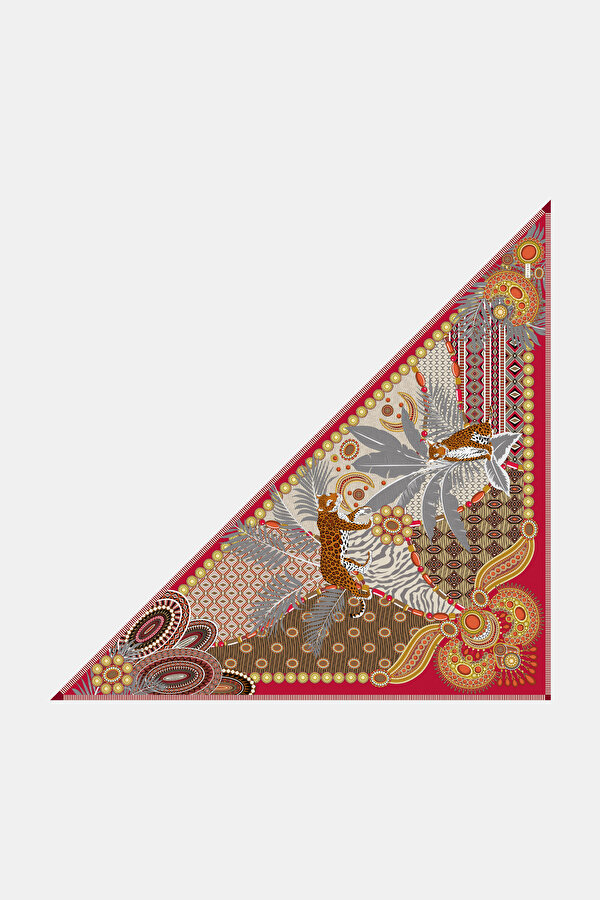 KIRMIZI ANİMAL FİGÜRLÜ TWILL ŞAL