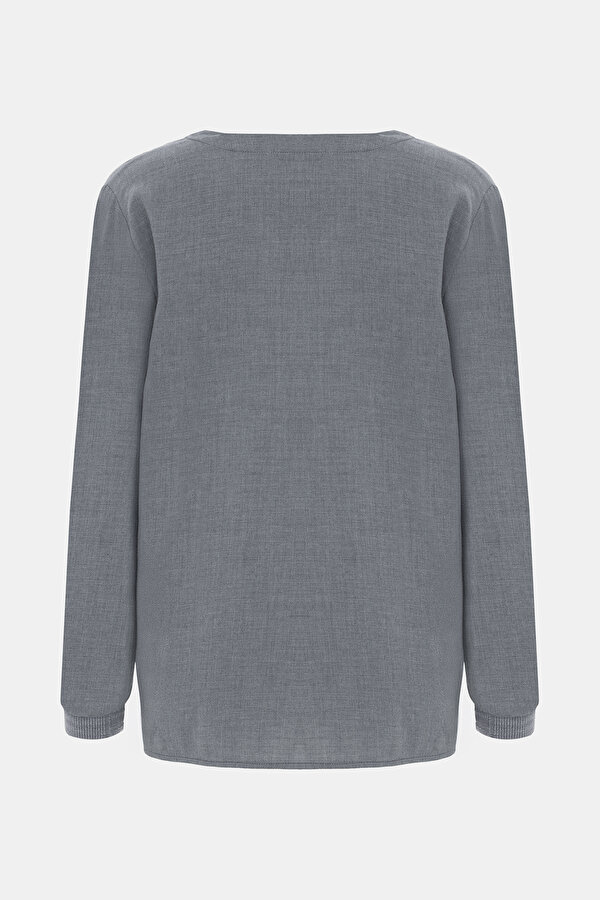 LIGHT GREY V NECK LONG SLEEVE BLOUSE 6