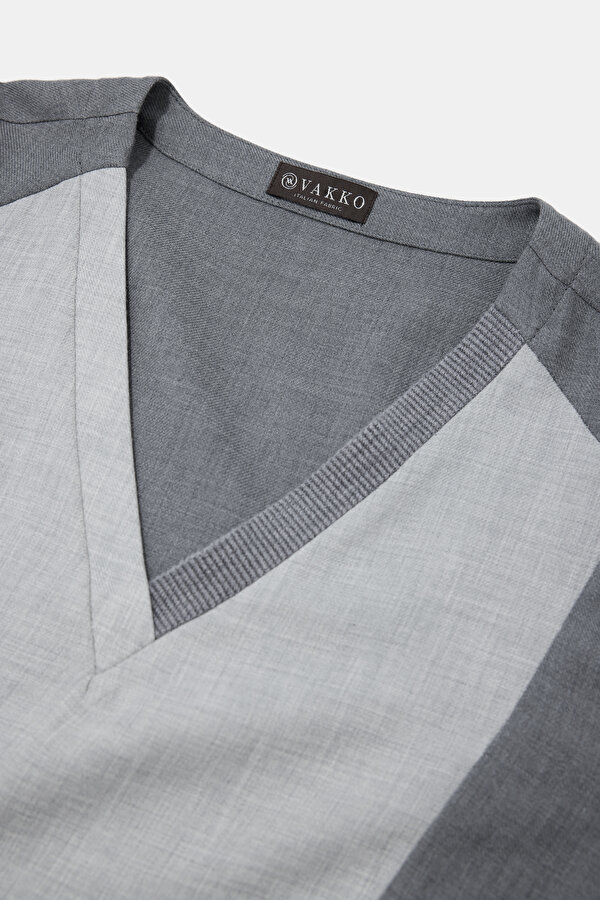 LIGHT GREY V NECK LONG SLEEVE BLOUSE 7