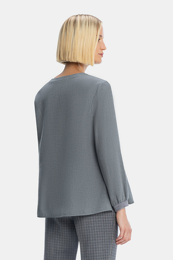 LIGHT GREY V NECK LONG SLEEVE BLOUSE 2