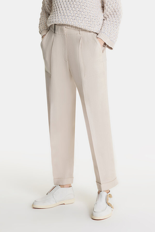 BEIGE WIDE LEG TROUSERS 2