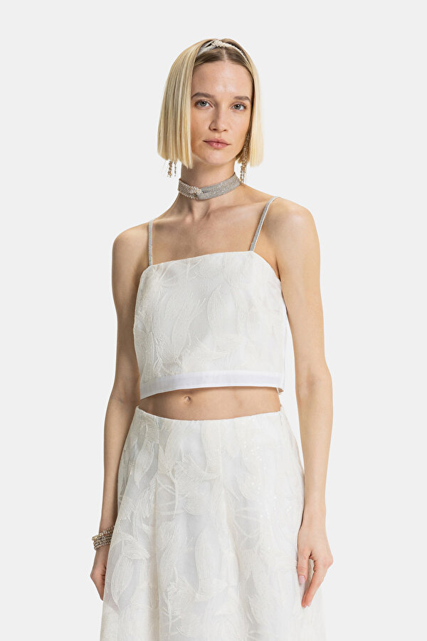 ECRU SQUARE SLEEVELESS SUSPENDER BLOUSE
