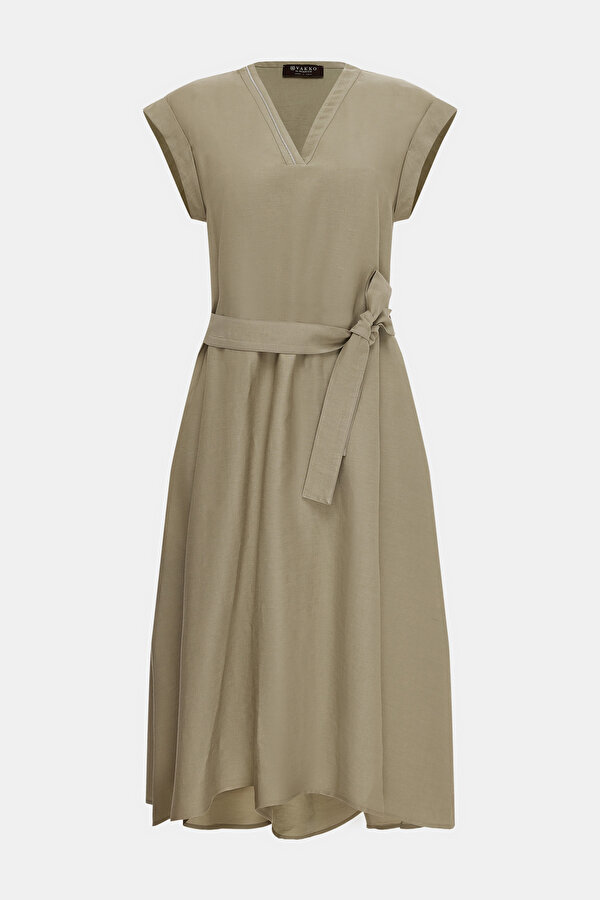 KHAKI SLEEVELESS MIDI DRESS