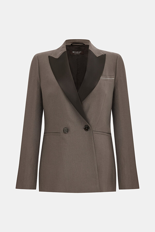 BROWN SURPLICE NECKLINE (CROSS-OVER NECKLINE) JACKET