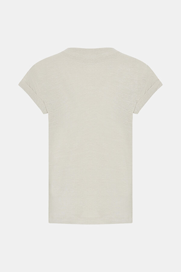 BEIGE V NECK OFF THE SHOULDER TSHIRT 2