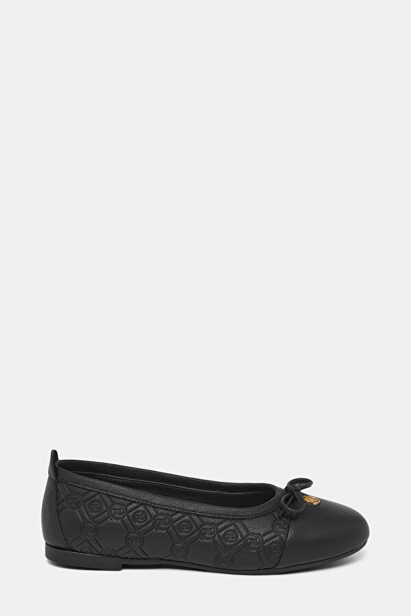 BLACK MONOGRAM LEATHER FLAT SHOES