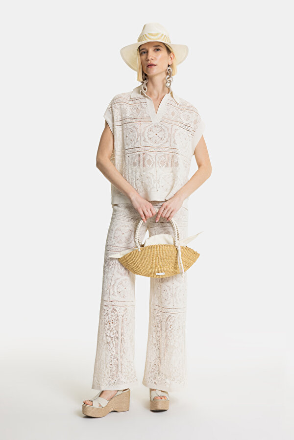 ECRU WIDE LEG TROUSERS