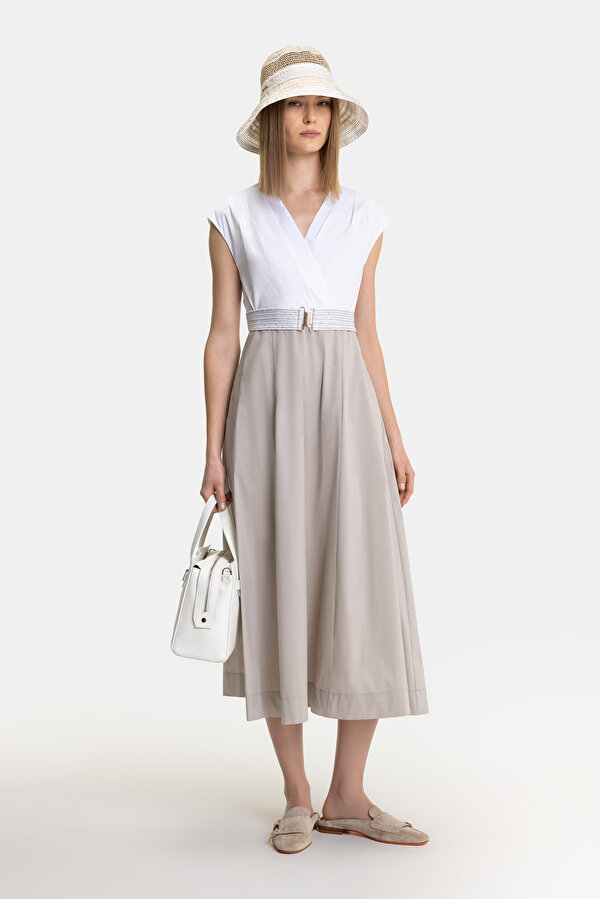 BEIGE OFF THE SHOULDER DRESS