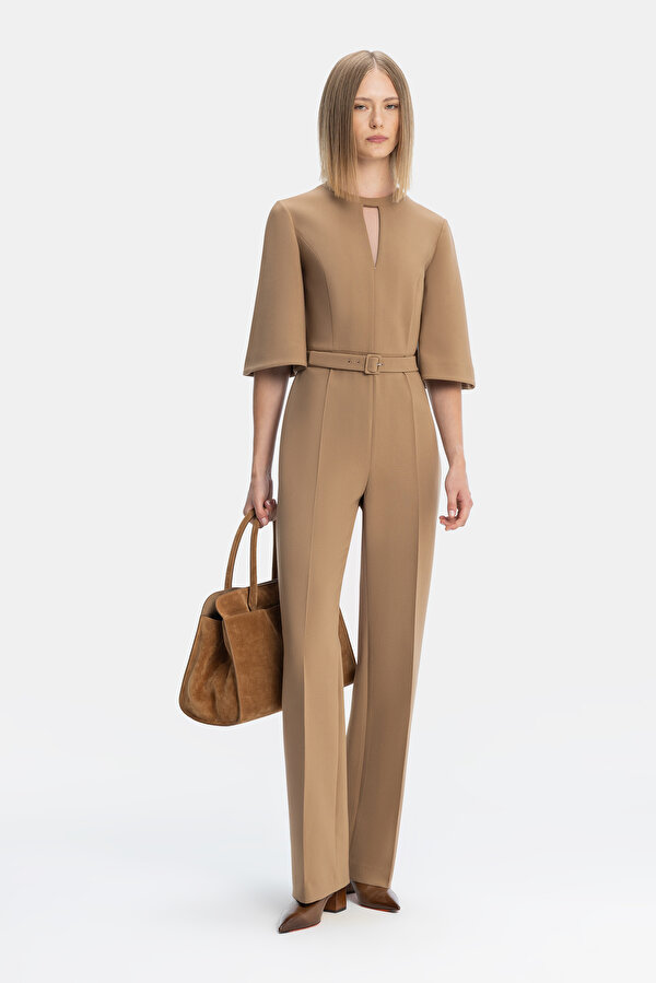CAMEL CLEAVAGE 3/4 SLEEVES JUMPSUIT