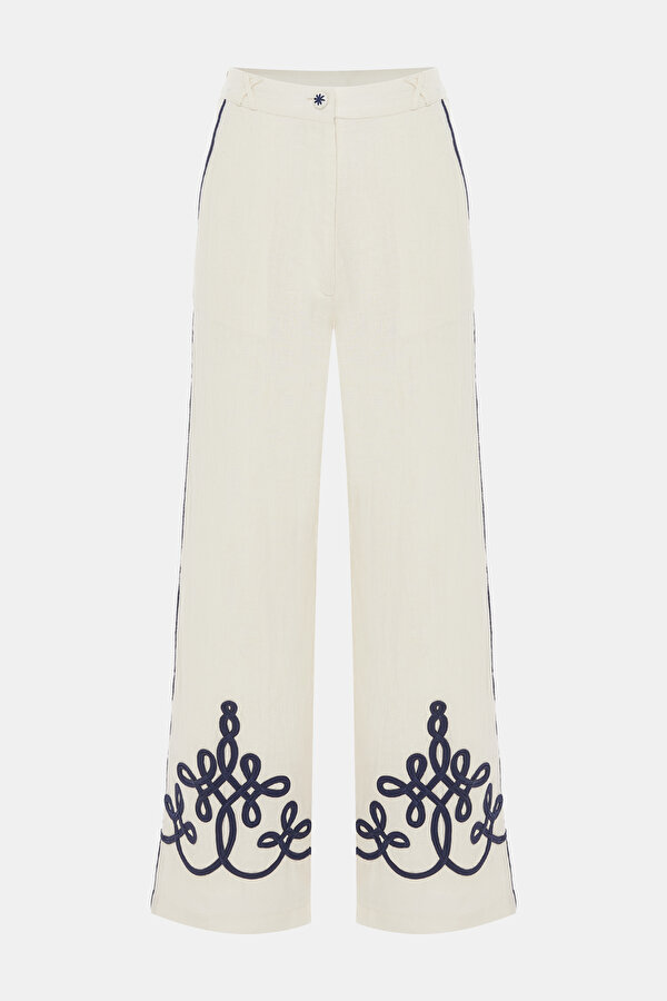 ECRU, NAVY BLUE TROUSERS