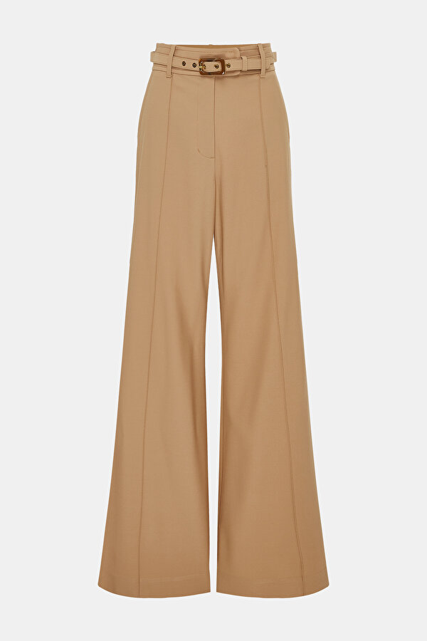 BEİGE WİDE LEG WOOL TROUSERS