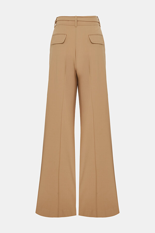 BEİGE WİDE LEG WOOL TROUSERS 2