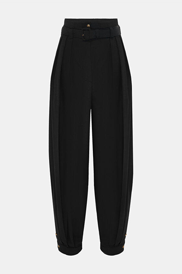 BLACK BUTTONED WOOL PANTS